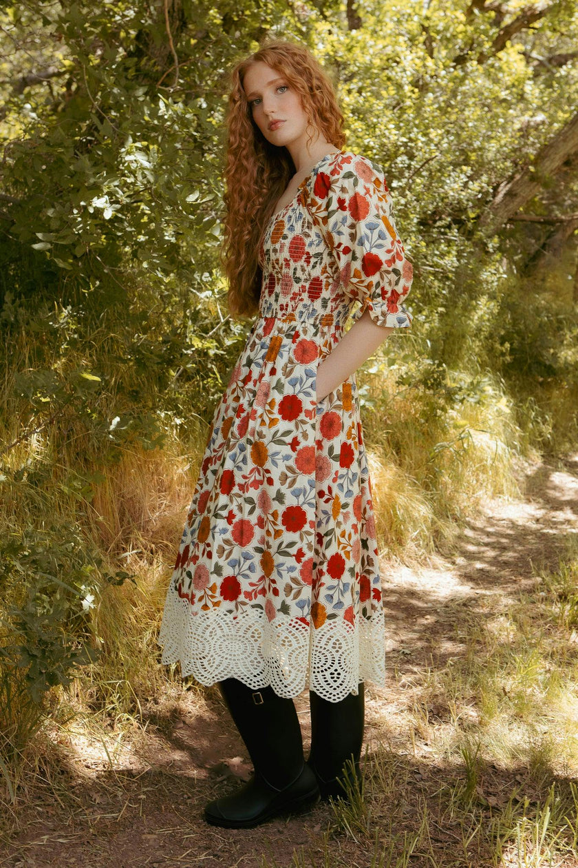 Teagan Dress in Sepia Flower