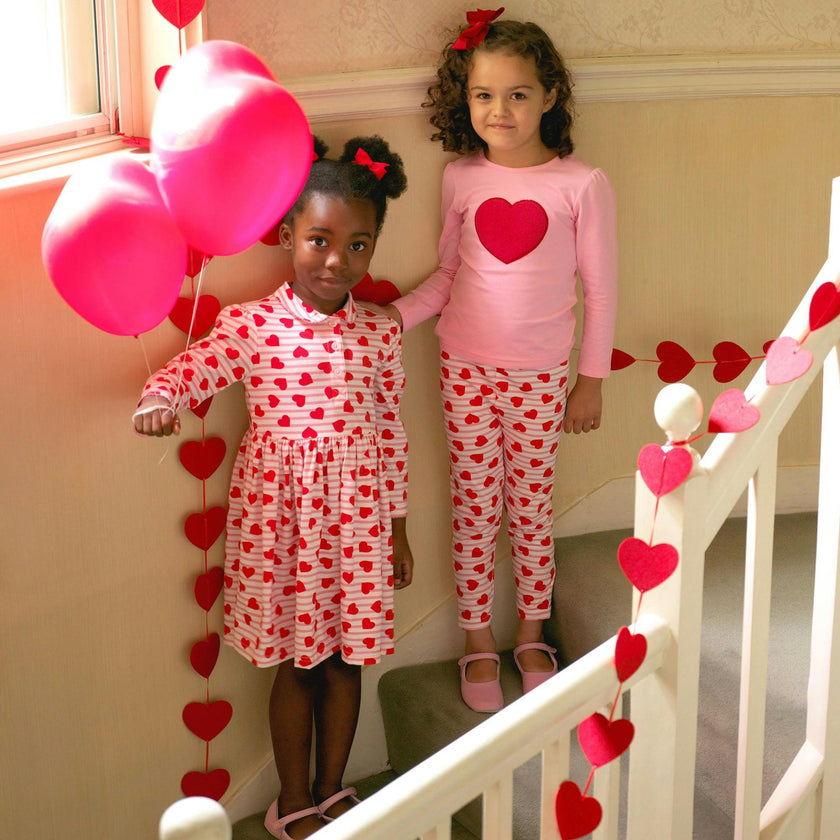 Babys Striped Heart Print Peter Pan Collar Jersey Dress