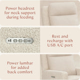 Sigi Pro Power Glider Recliner W/ Power Lumbar In Almond Teddy Loop W/Light Wood Base