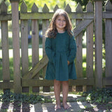 Long Sleeve Ruffle Dress in Green Corduroy