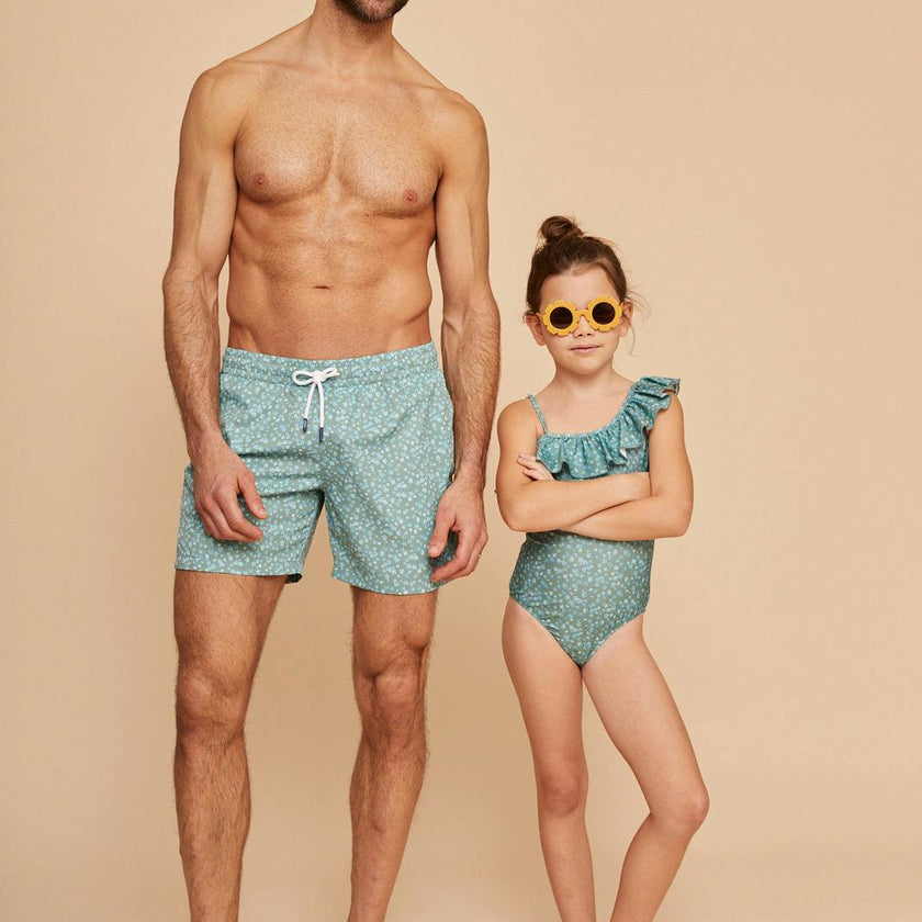Khaki Flowers Men's Swim Shorts