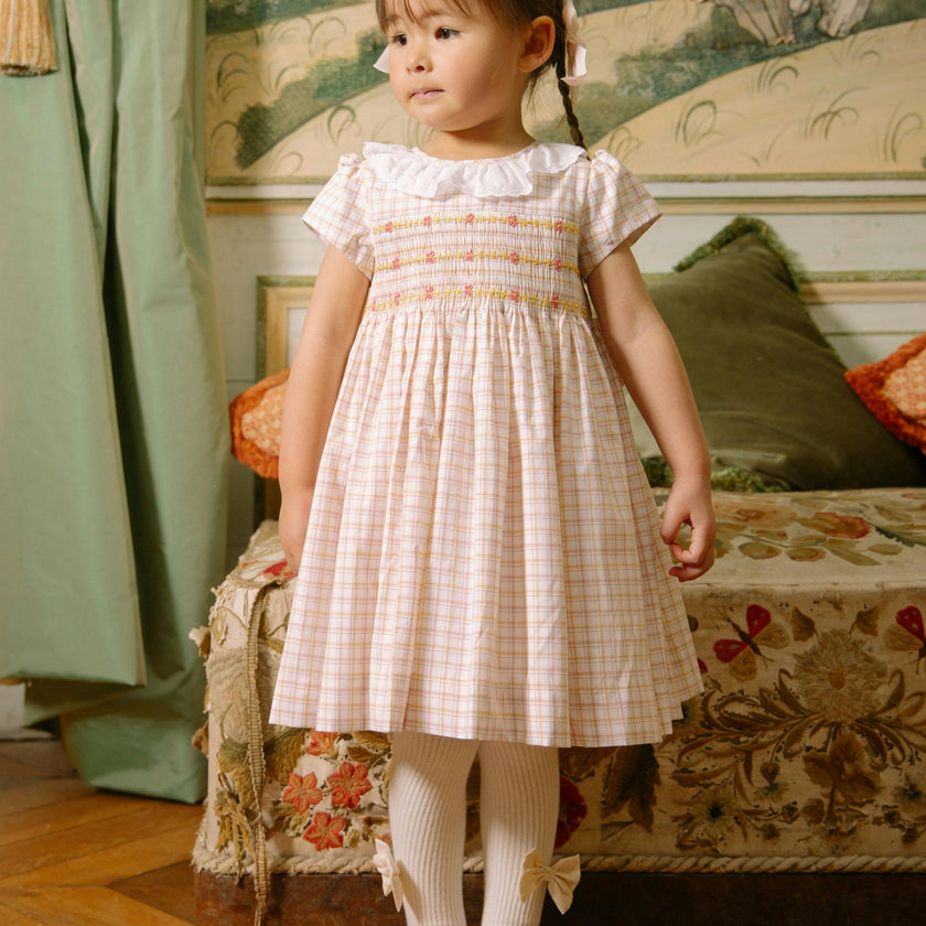 Zita Yellow Tartan Smocked Dress
