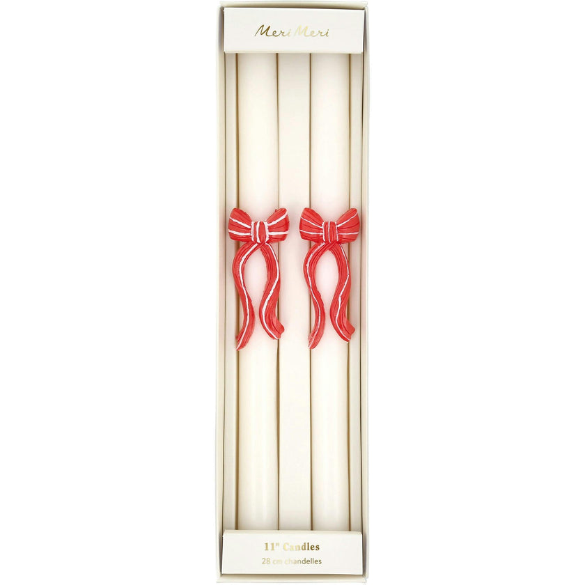 Red Stripy Bow Table Candles