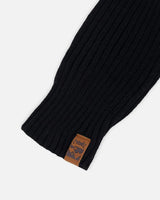 Ribbed Knit Mittens Black