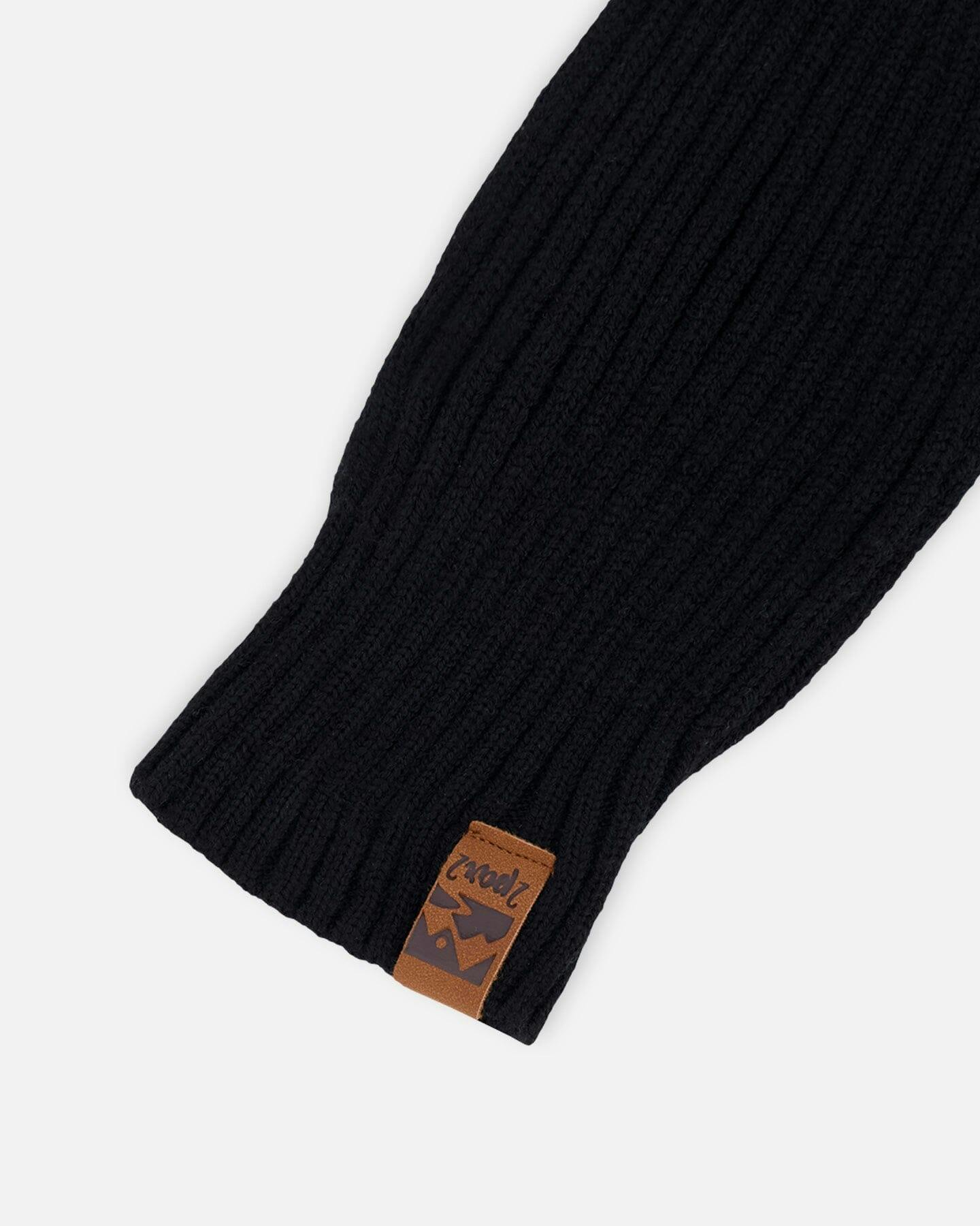 Ribbed Knit Mittens Black