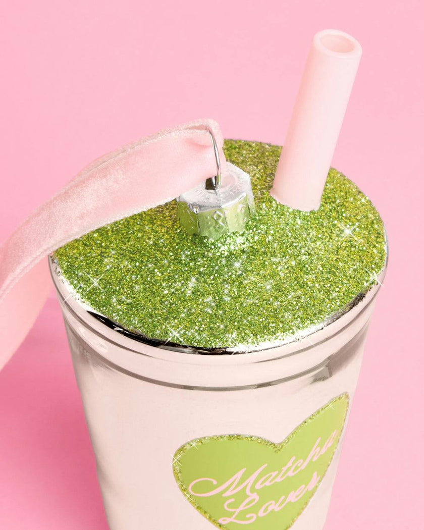 Matcha Girl Ornament - glittery glass ornament