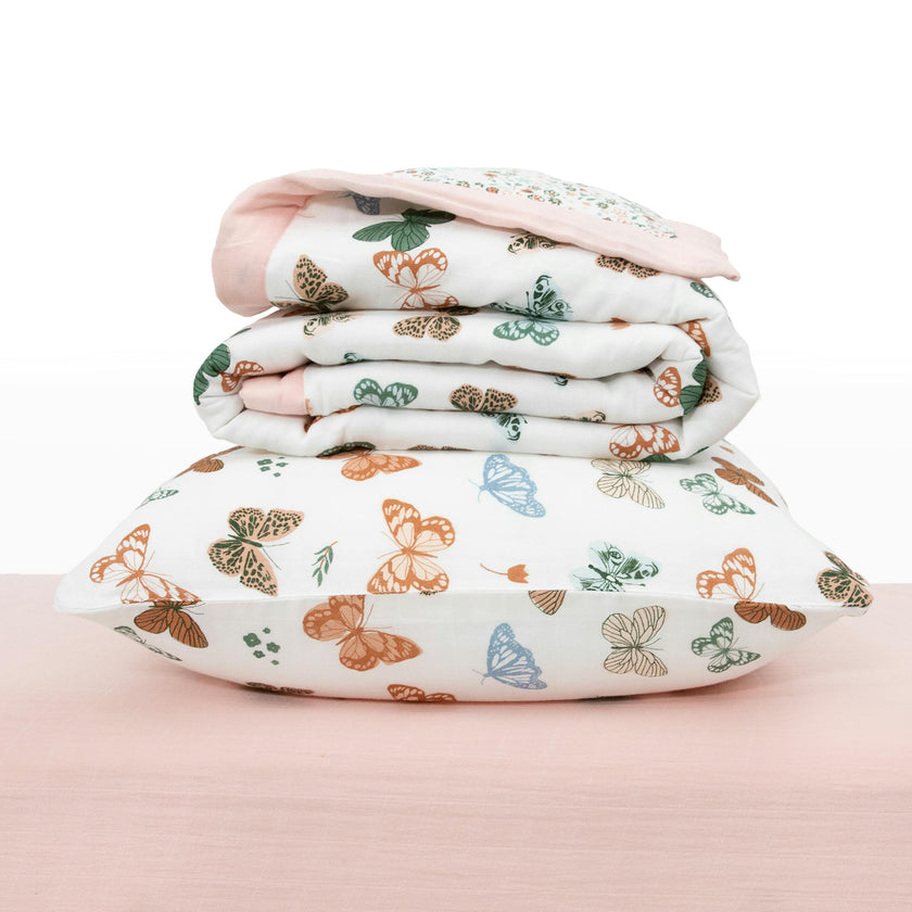 Cotton Muslin Toddler Bedding 3 Piece Set - Butterflies 2