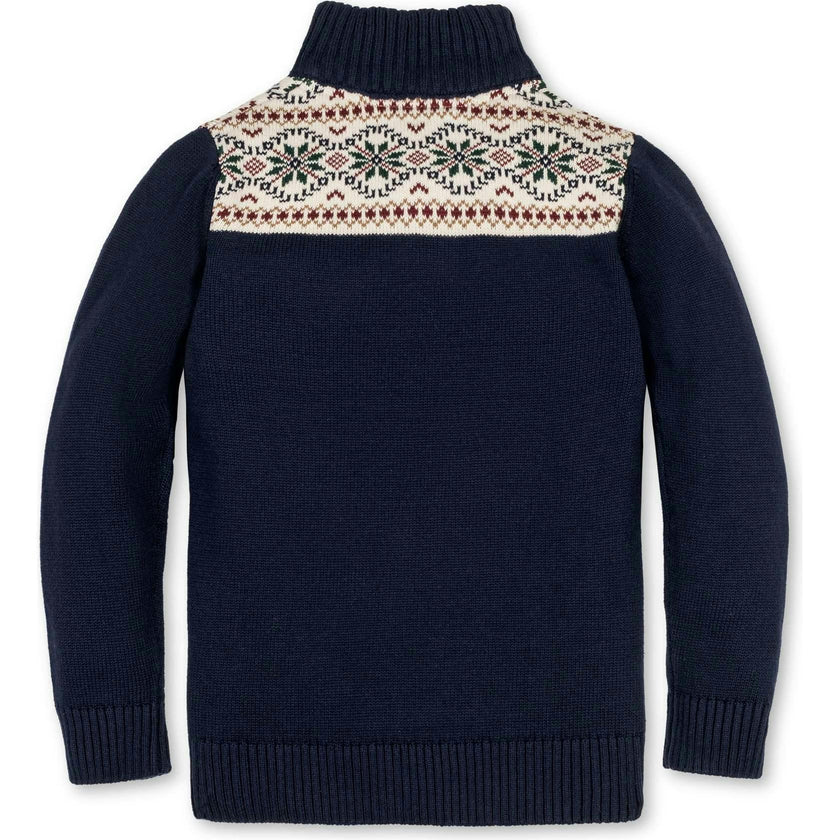 Organic Mock Neck Intarsia Sweater, Blue