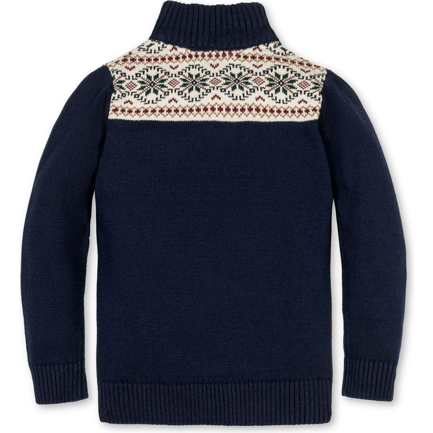 Organic Mock Neck Intarsia Sweater, Blue