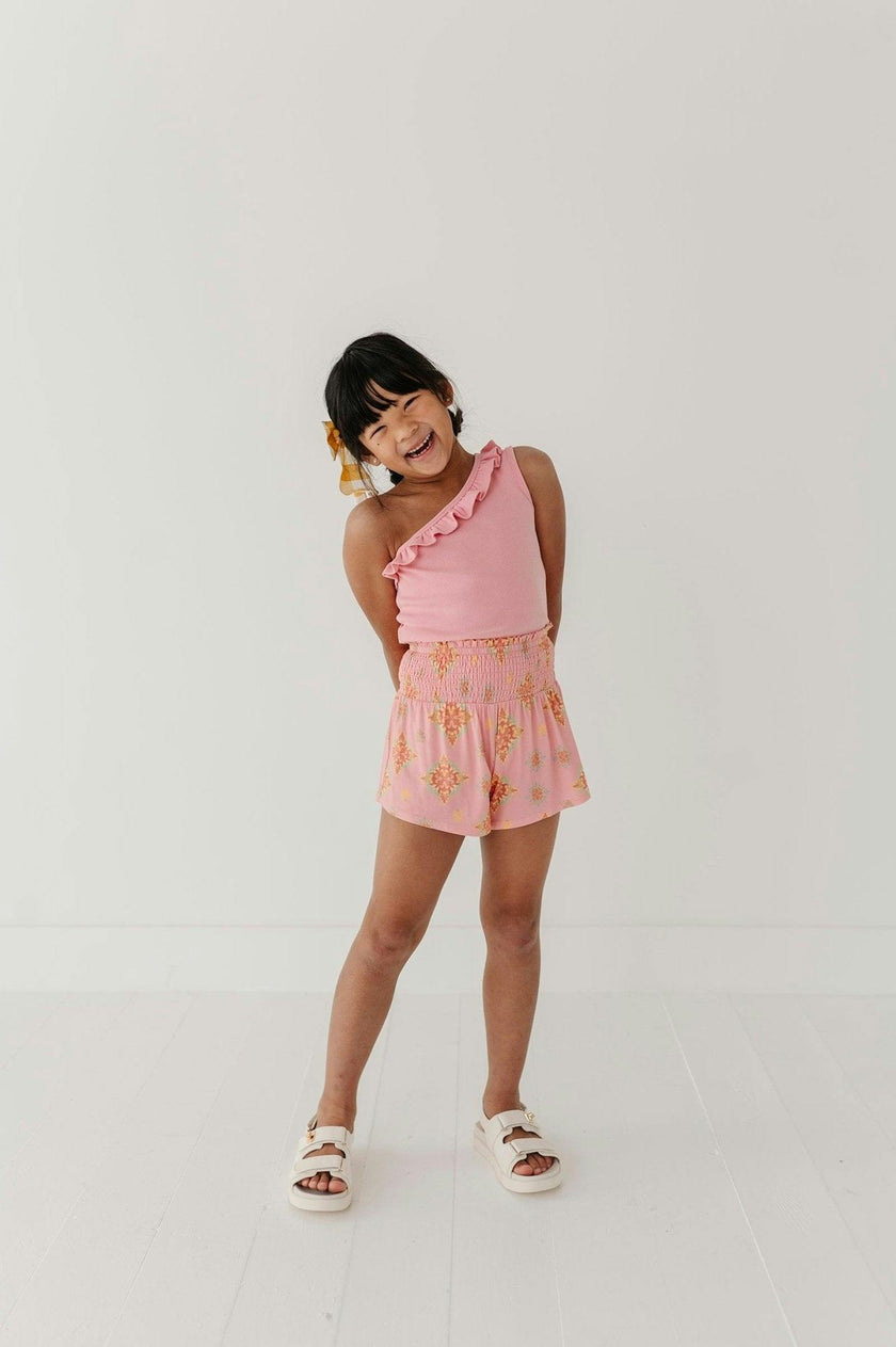 Girls Flowy Short in Medallion Boho Carnation Pink