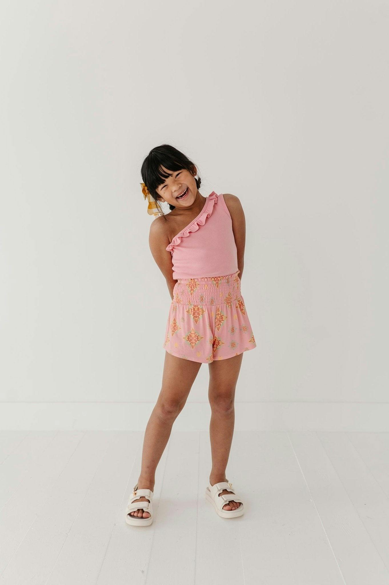 Girls Flowy Short in Medallion Boho Carnation Pink