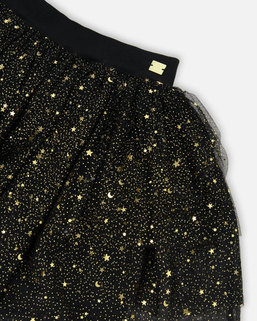 Multi Layer Glittering Mesh Skirt Black