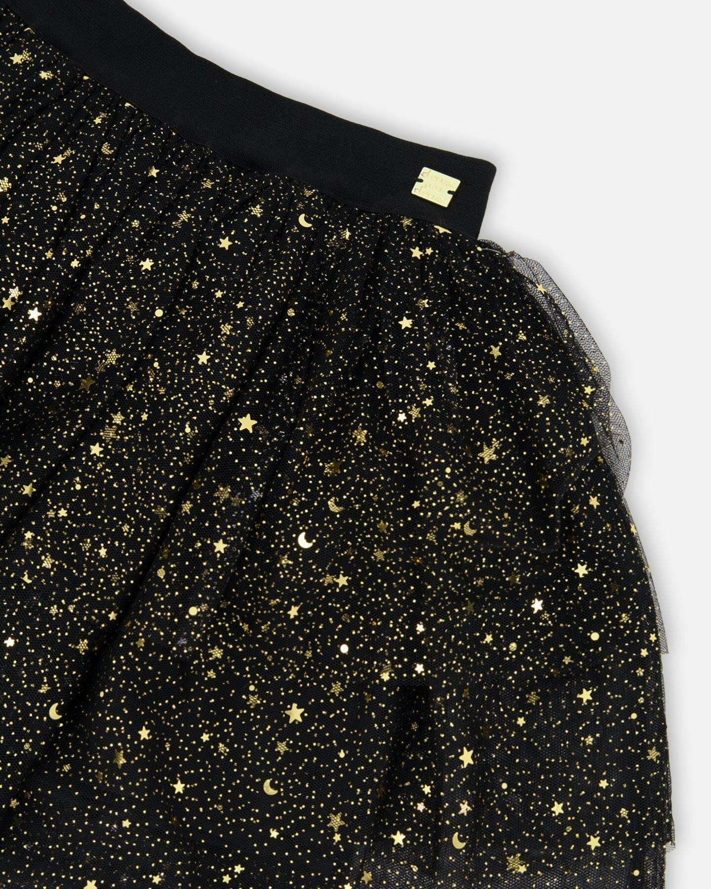 Multi Layer Glittering Mesh Skirt Black