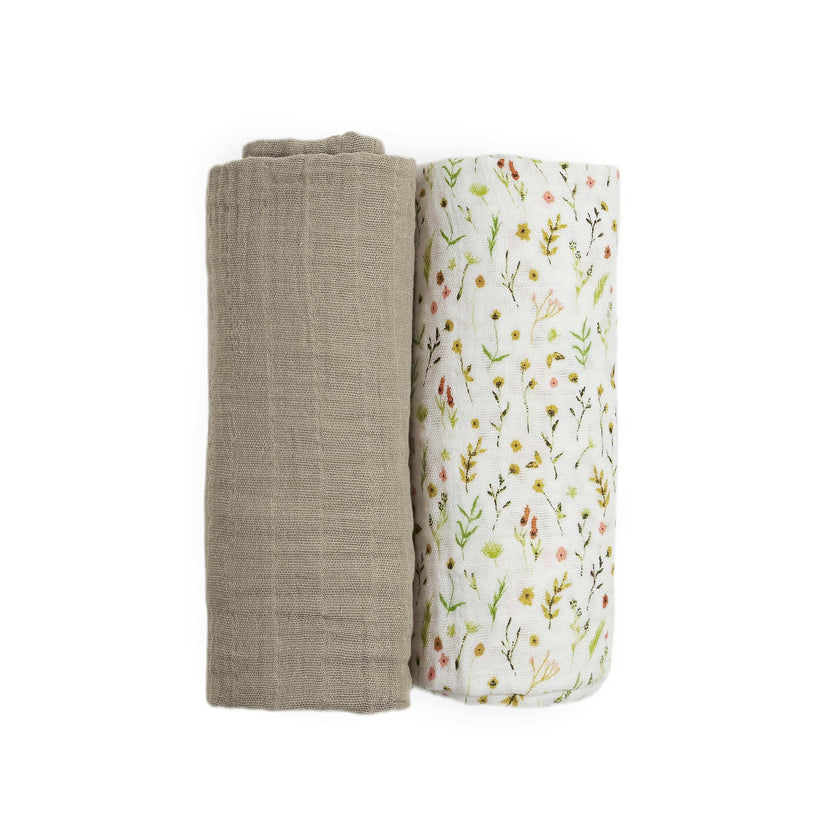 Organic Cotton Muslin Swaddle Blanket 2 Pack - Floral Field
