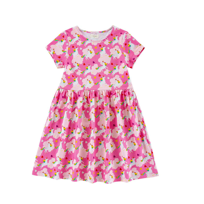 Mid Weight French Terry Twirl Dress, Dancing Unicorn