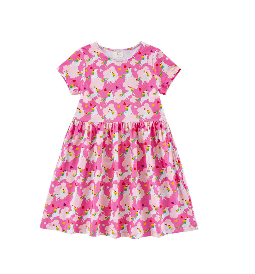 Mid Weight French Terry Twirl Dress, Dancing Unicorn