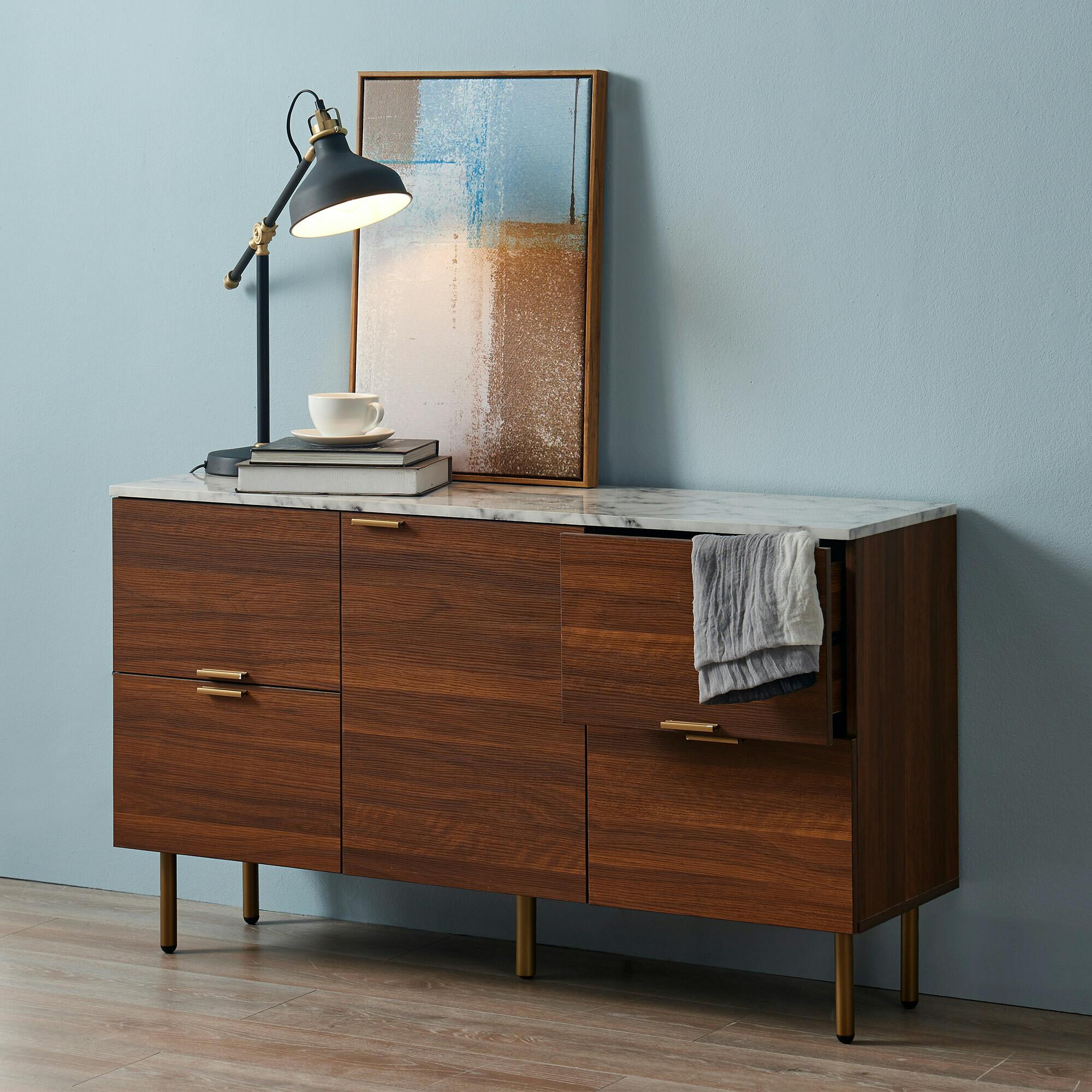 Ashton Wooden Sideboard Storage Cabinet with Faux Marble Top