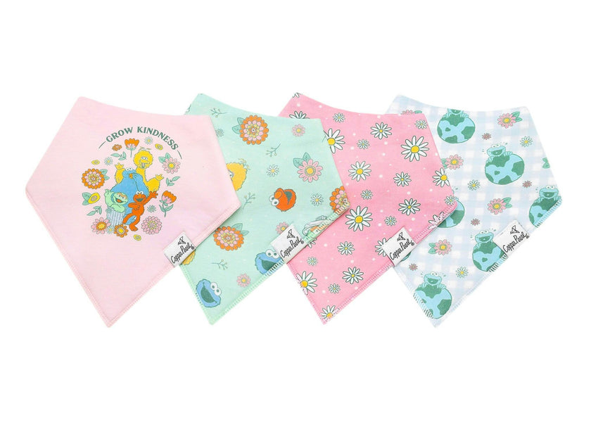 4 Pack Baby Bandana Bibs - Sesame Street Retro Floral