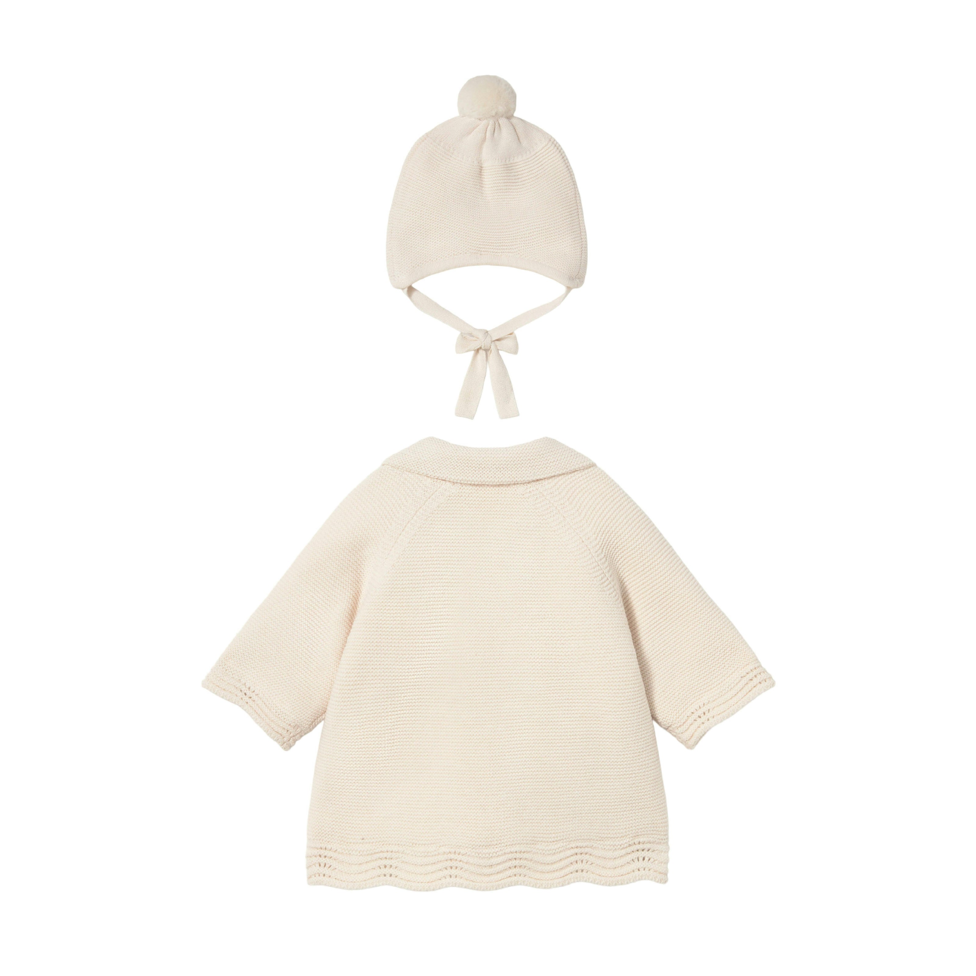 Cream Knit Jacket with Hat