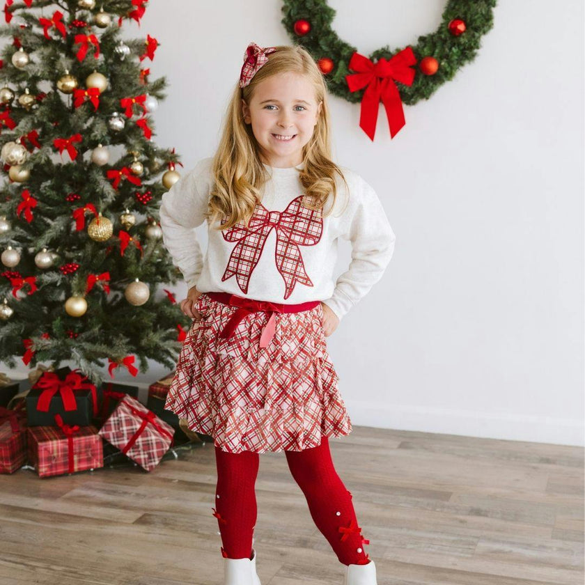 Christmas Plaid Bow Tiered Tutu Skirt
