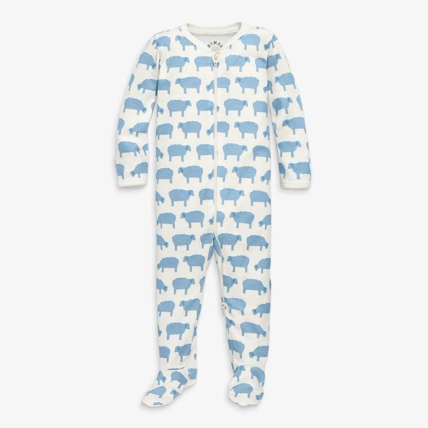 Baby organic zip footie in animal friends
