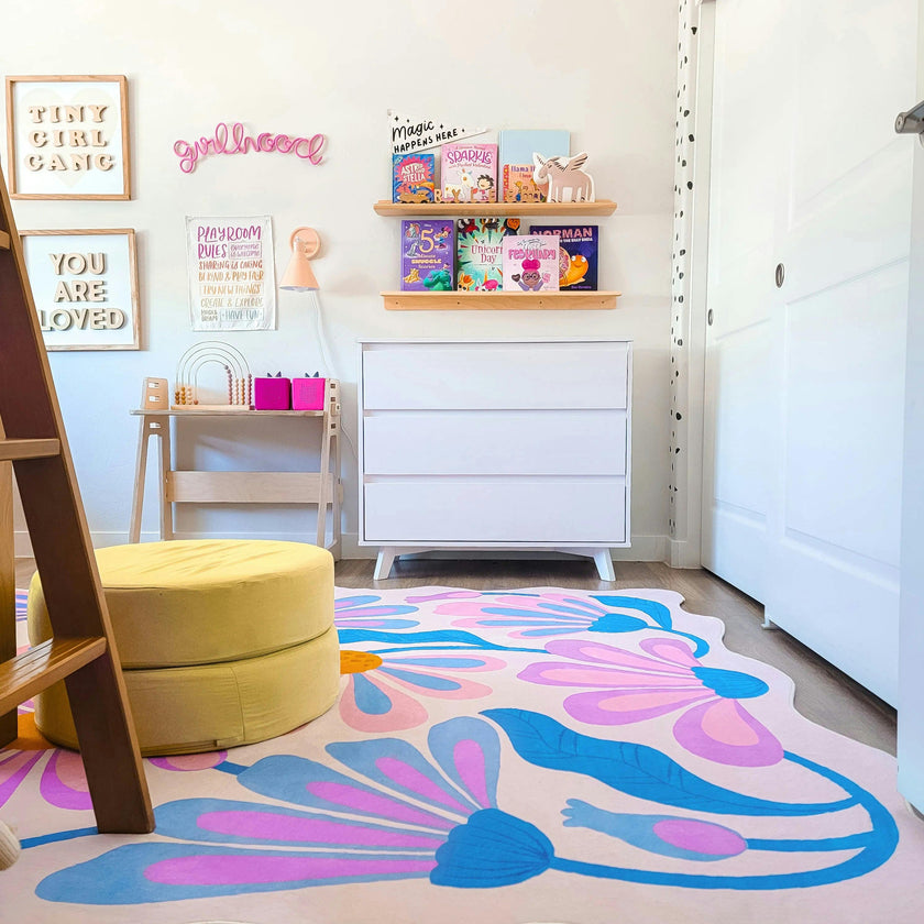 Lavender Base Purple Floral Wavy Rug by Jessica Miller