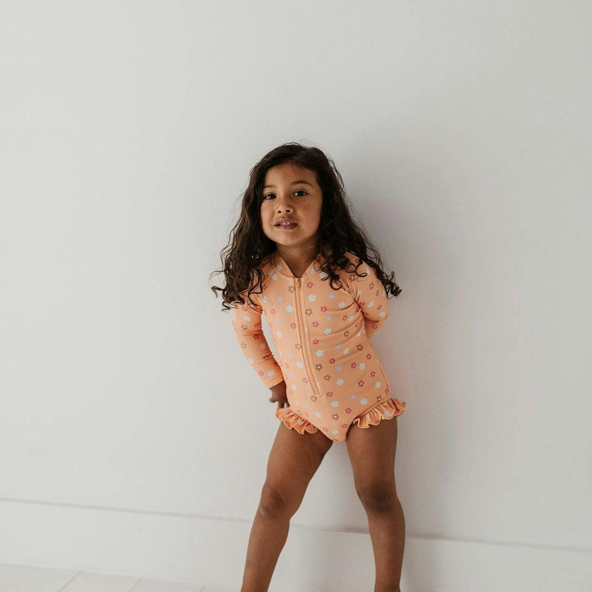 Girl's One-Piece Ruffle Rash Guard Swimsuit