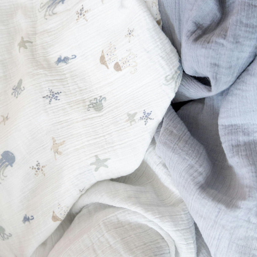 Cove Cotton Muslin Swaddle Blanket Set (Sea, Set of 2)