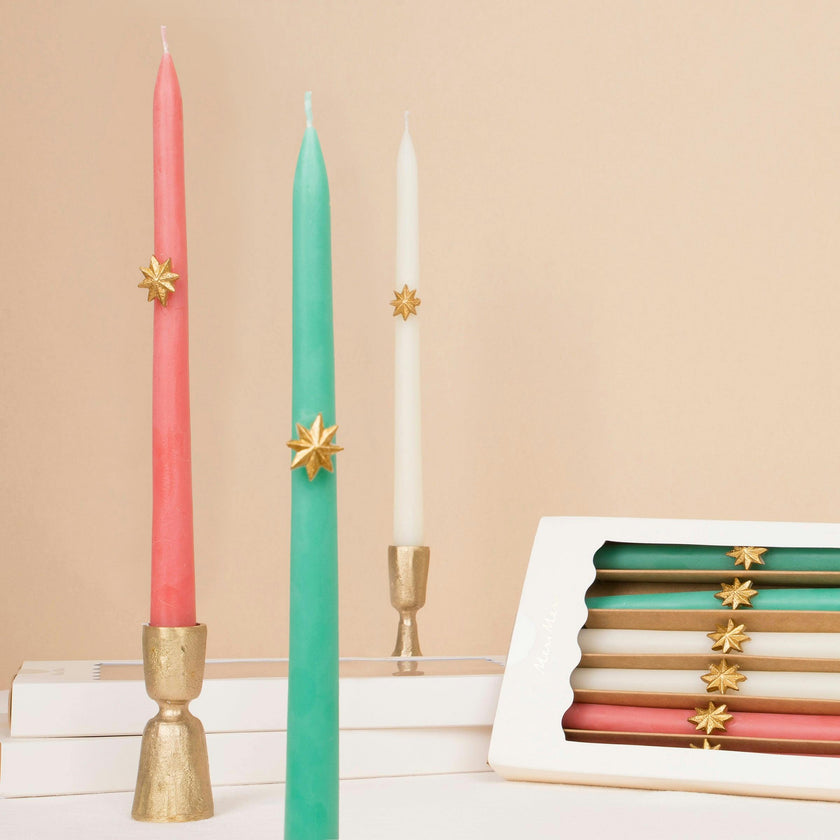 Mixed Gold Star Taper Candles