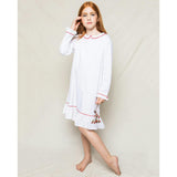 Girl's Twill Sophia Nightgown in White with Red Piping