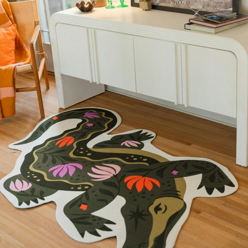 Green Animal Shaped Crocodile Rug by Jessica Miller