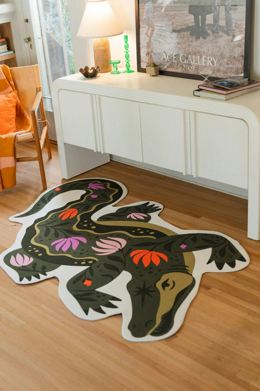 Green Animal Shaped Crocodile Rug by Jessica Miller