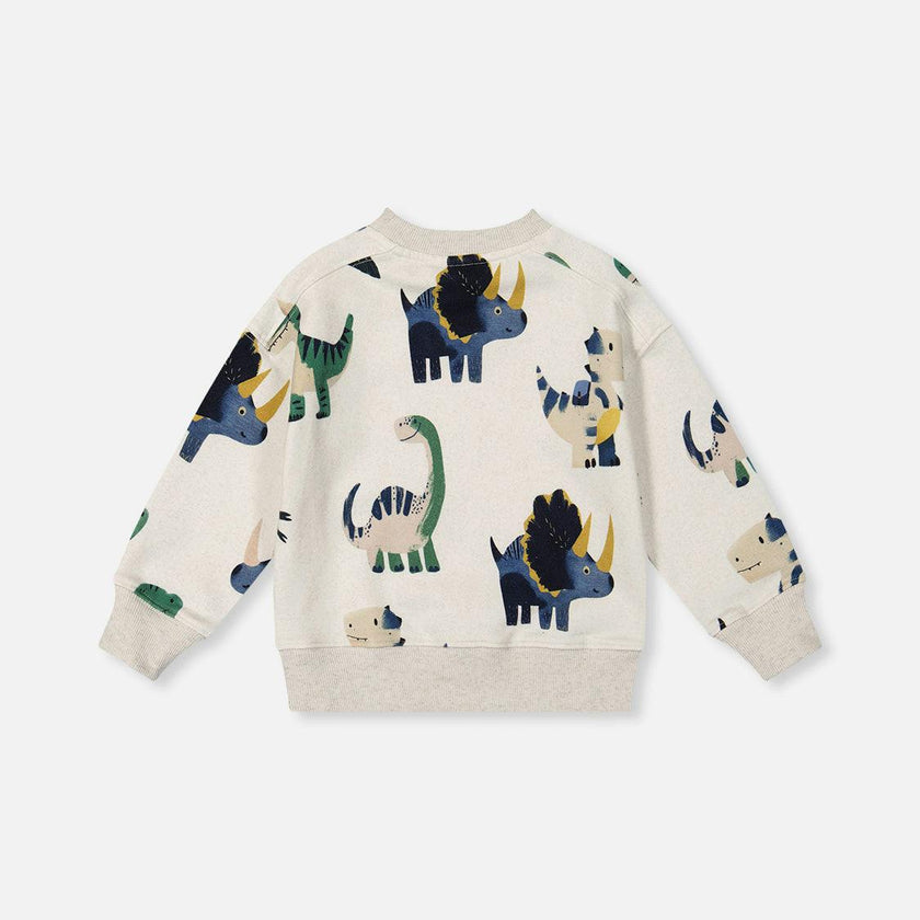 Fleece Sweatshirt Beige Dinosaur Print