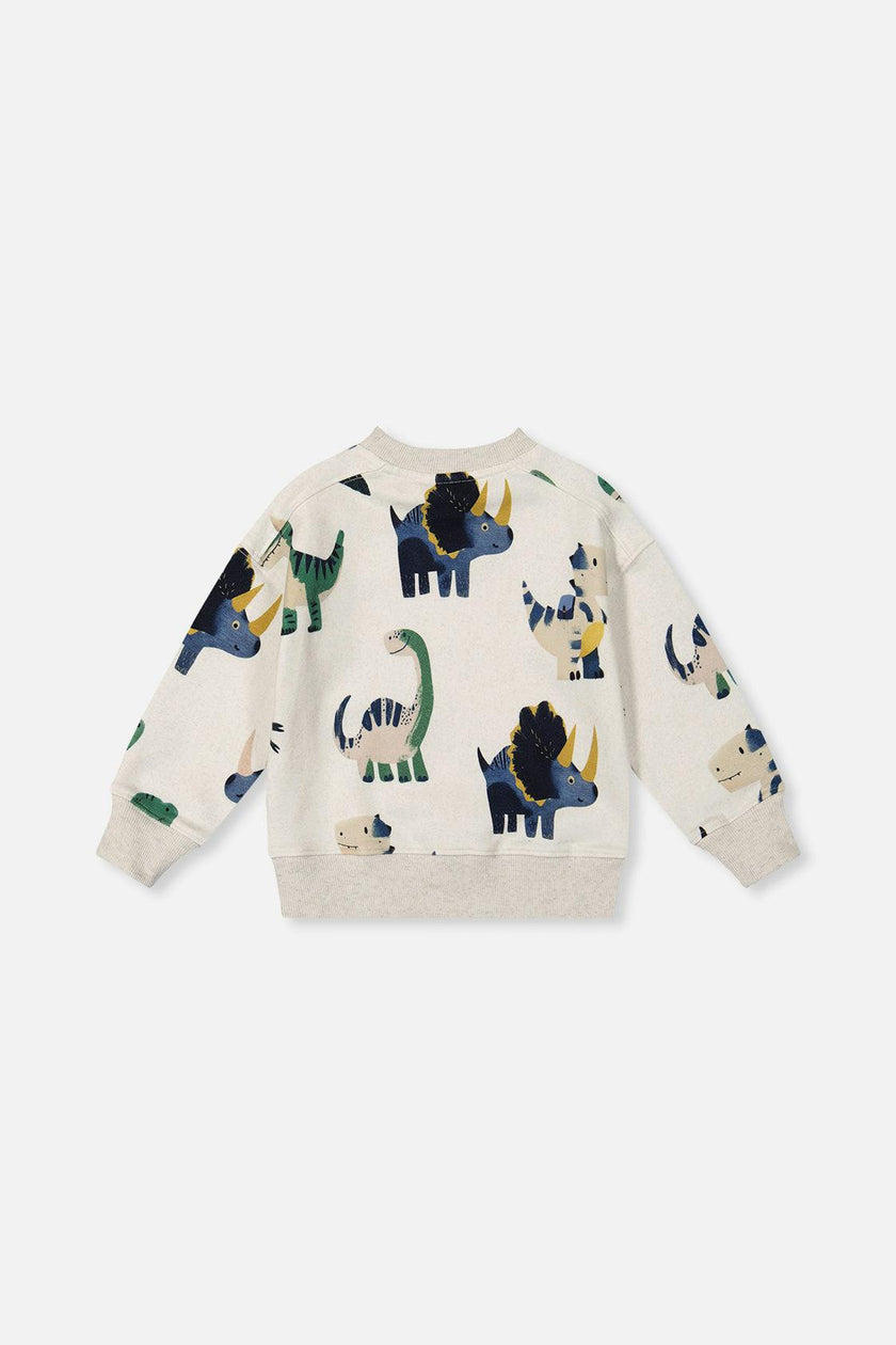 Fleece Sweatshirt Beige Dinosaur Print