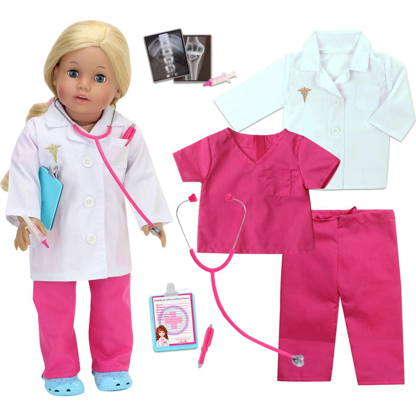 Sophia's 10-Piece Medical Set wth Scrubs, Lab Jacket and Accessories for 18" Dolls, Multi