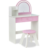 Rosé Shine Wood Vanity & Desk with LED Mirror & Stool