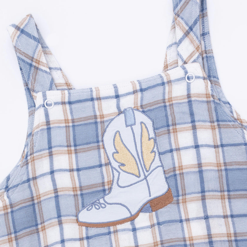 Western Boot Plaid - Crew Neck Tee with Overalls