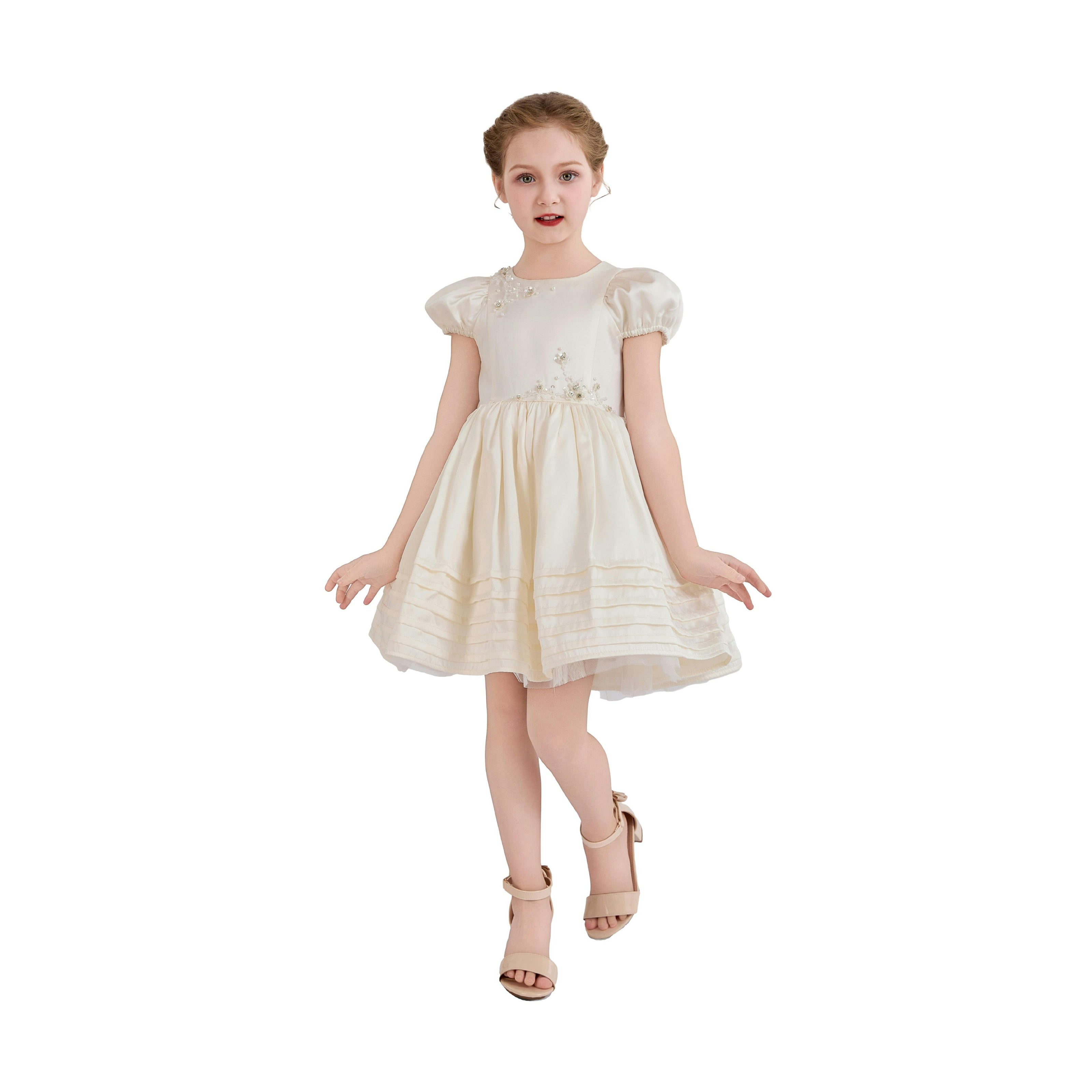 Ivory Vistaine Floral-Embroidered Pleated Dress