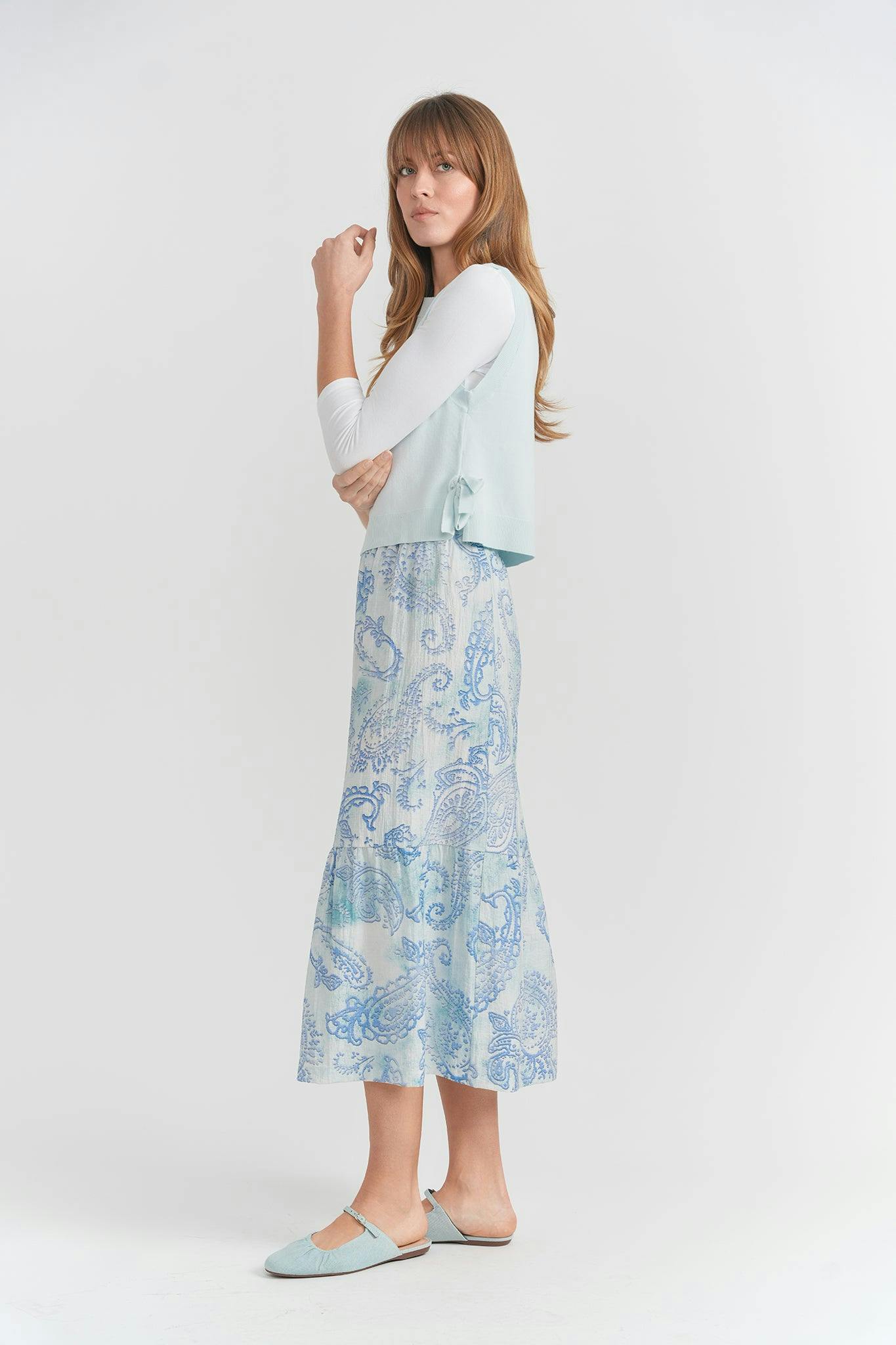 Embroidered Vest and Floral Skirt Set