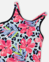Swim Beach Dress Blue Floral And Leopard Print