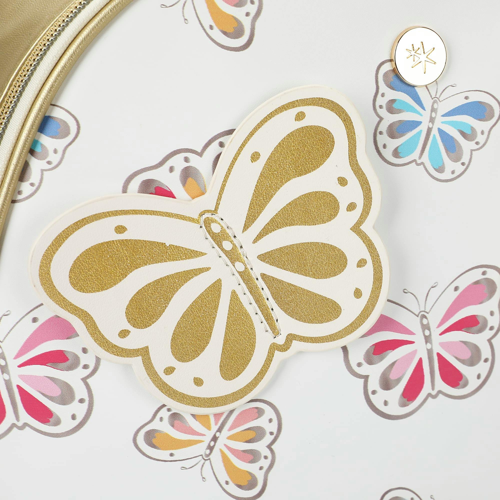 White and Gold Butterfly Backpack with Tuckaway Wings