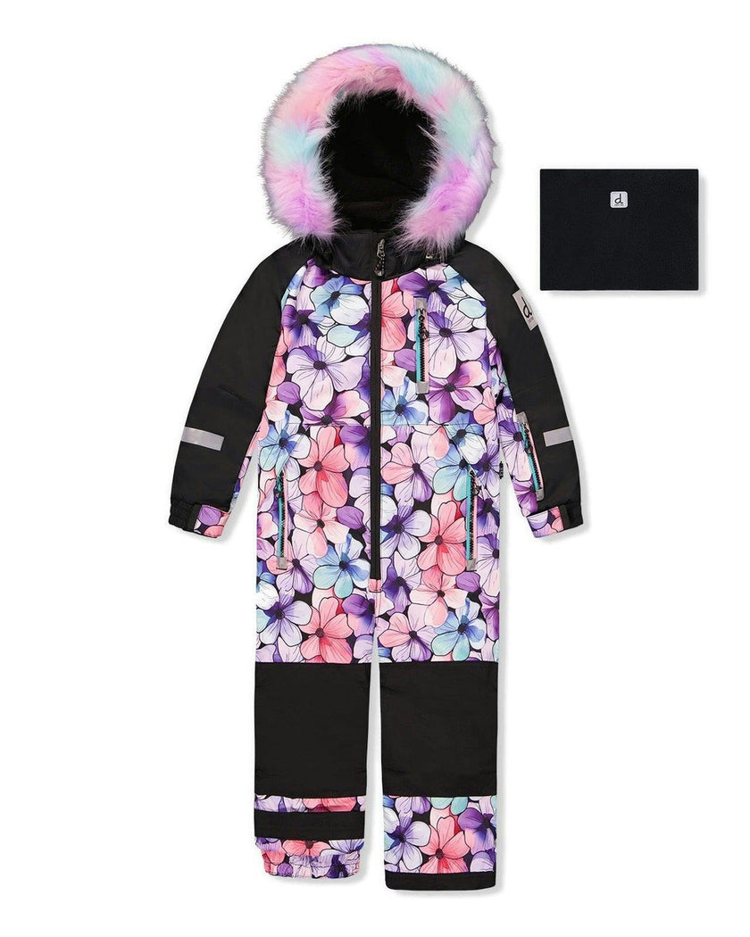 Kids One Piece Play Snowsuit Purple Floral Print