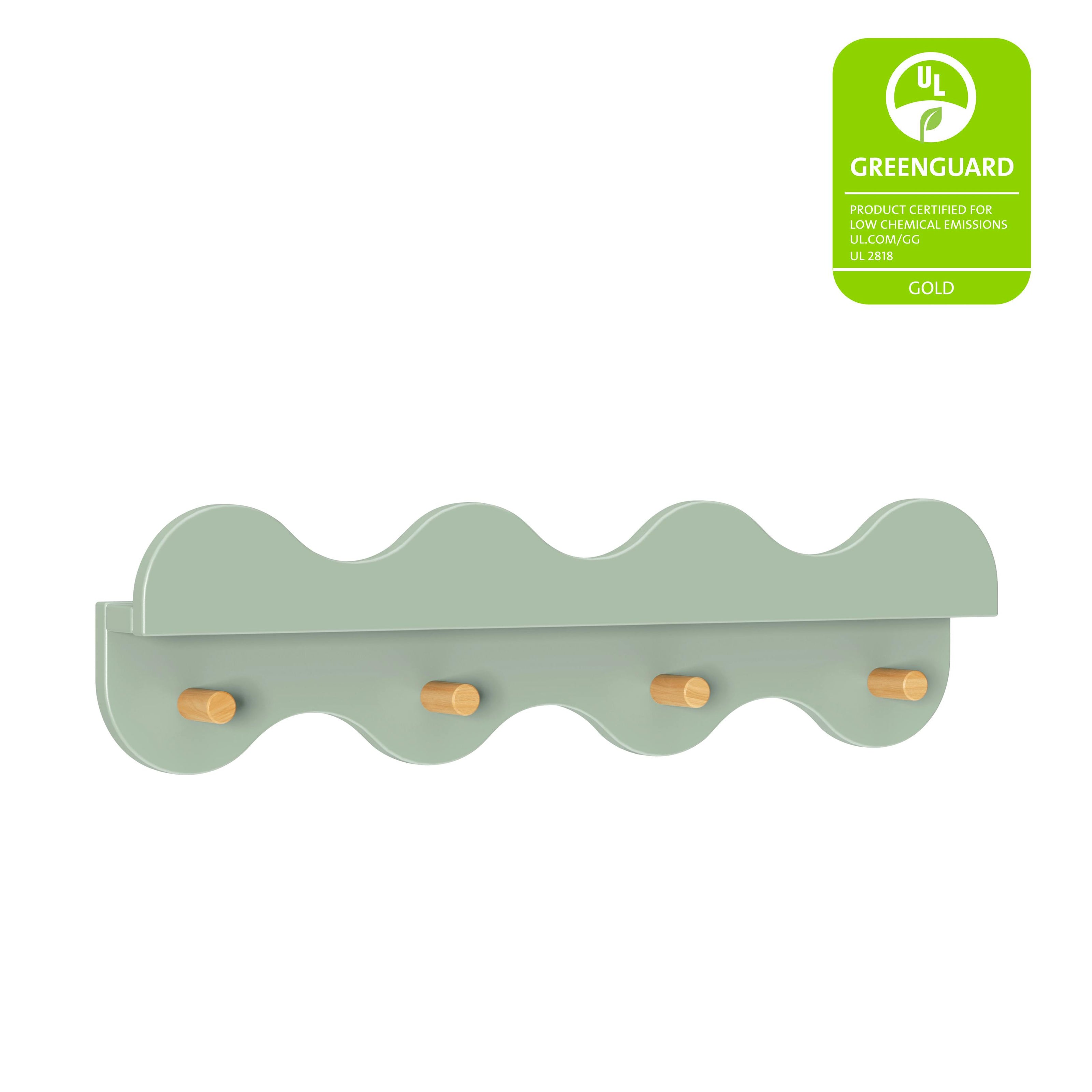 Lido Wave Bookshelf with Hooks in Light Sage/Honey