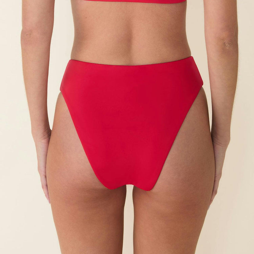 The 90s High Waist Bikini Bottom - Eco Nylon - Cherry Red
