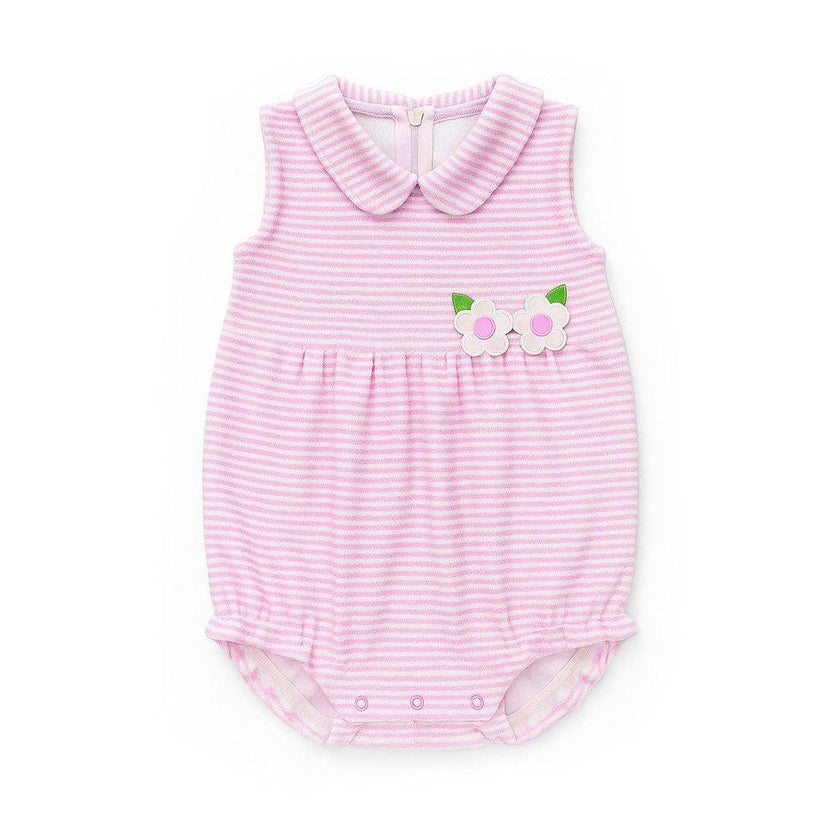 Stripe Terry Romper W/Flowers