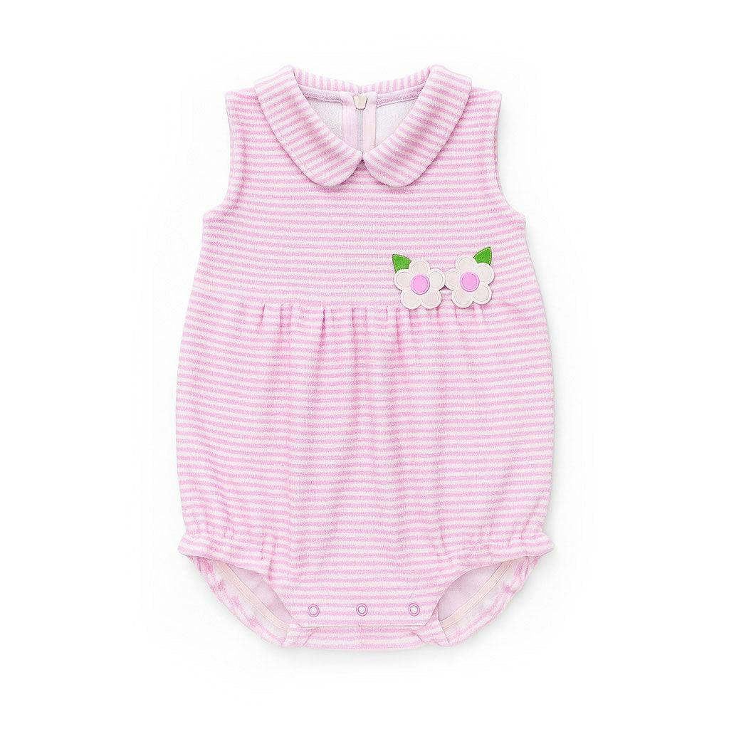 Stripe Terry Romper W/Flowers