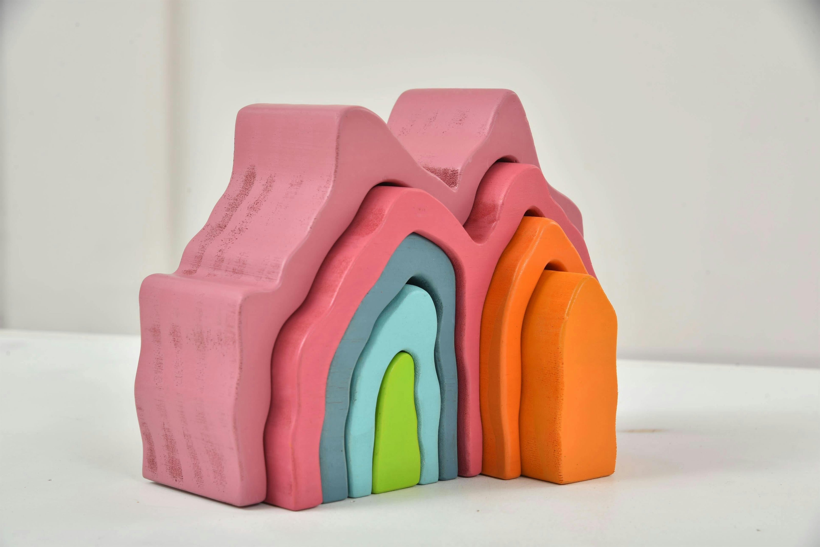 Wooden Mountain Rainbow Stacker | Montessori Stacking Blocks for Toddlers