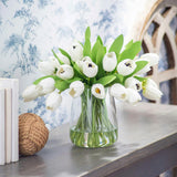 Real Touch White Tulip Faux Floral Everyday Spring Water Illusion Arrangement in Glass Teardrop Vase - Available in Multiple Colors