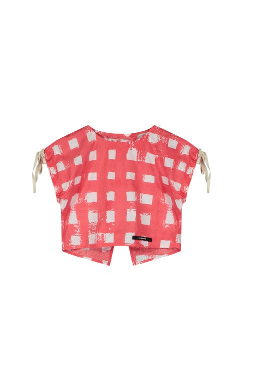 Atlantic Top Coral Plaid Print
