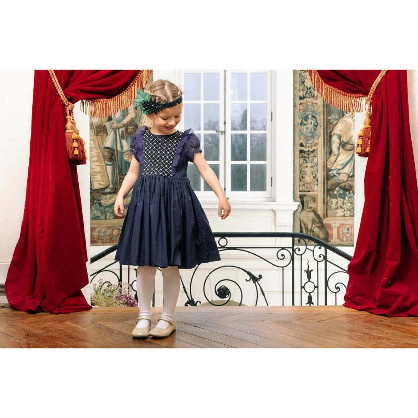 Camelia Navy Cotton Smocked Dress